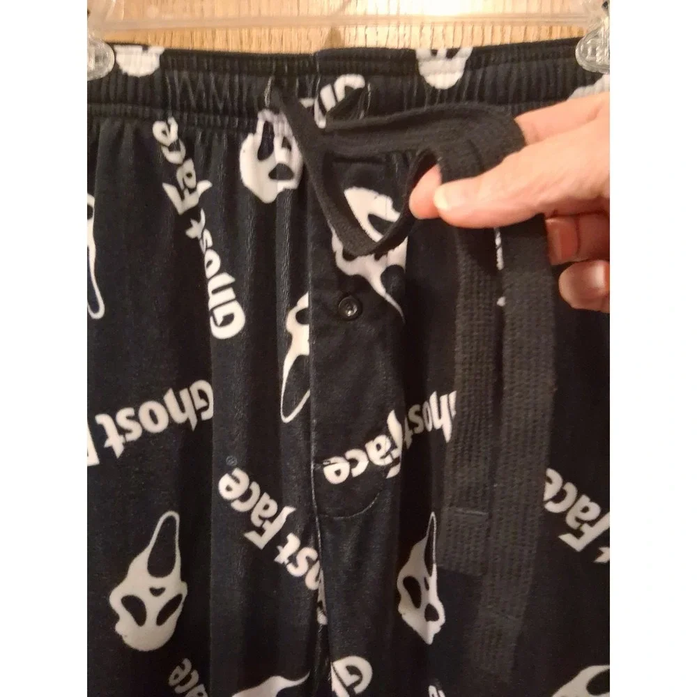 Ghost Face Men's Pajama Pants M Black Graphic Print Scream Drawstring Elastic